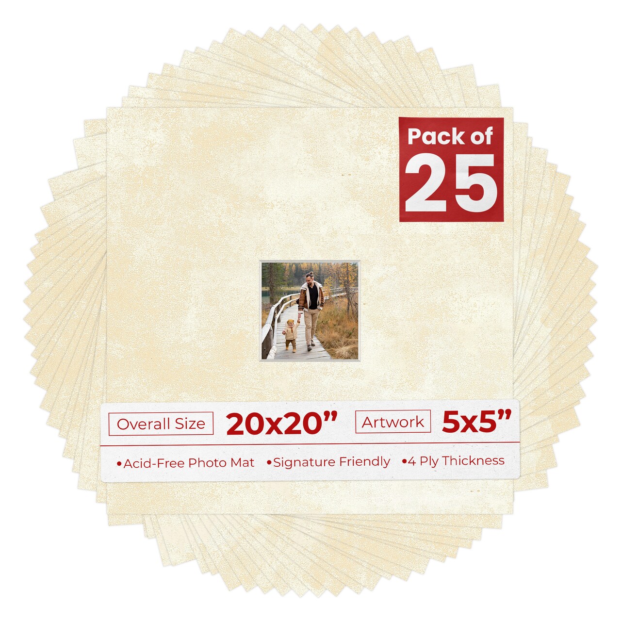 Earthen Off White Mat Board for 20x20 Frames - Fits 5x5 Photos